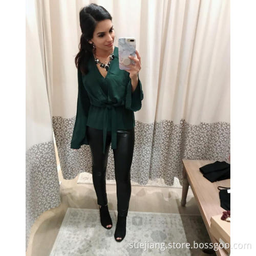 Slash Neck Women Shirt Lotus Leaf Sleeve Shirt
